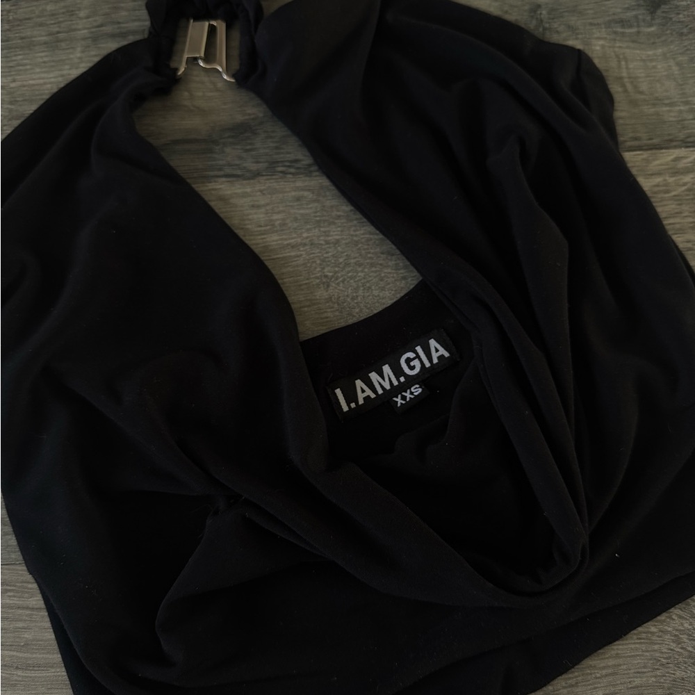 I.AM.GIA Black Halter Crop Top - Picture 3 of 4